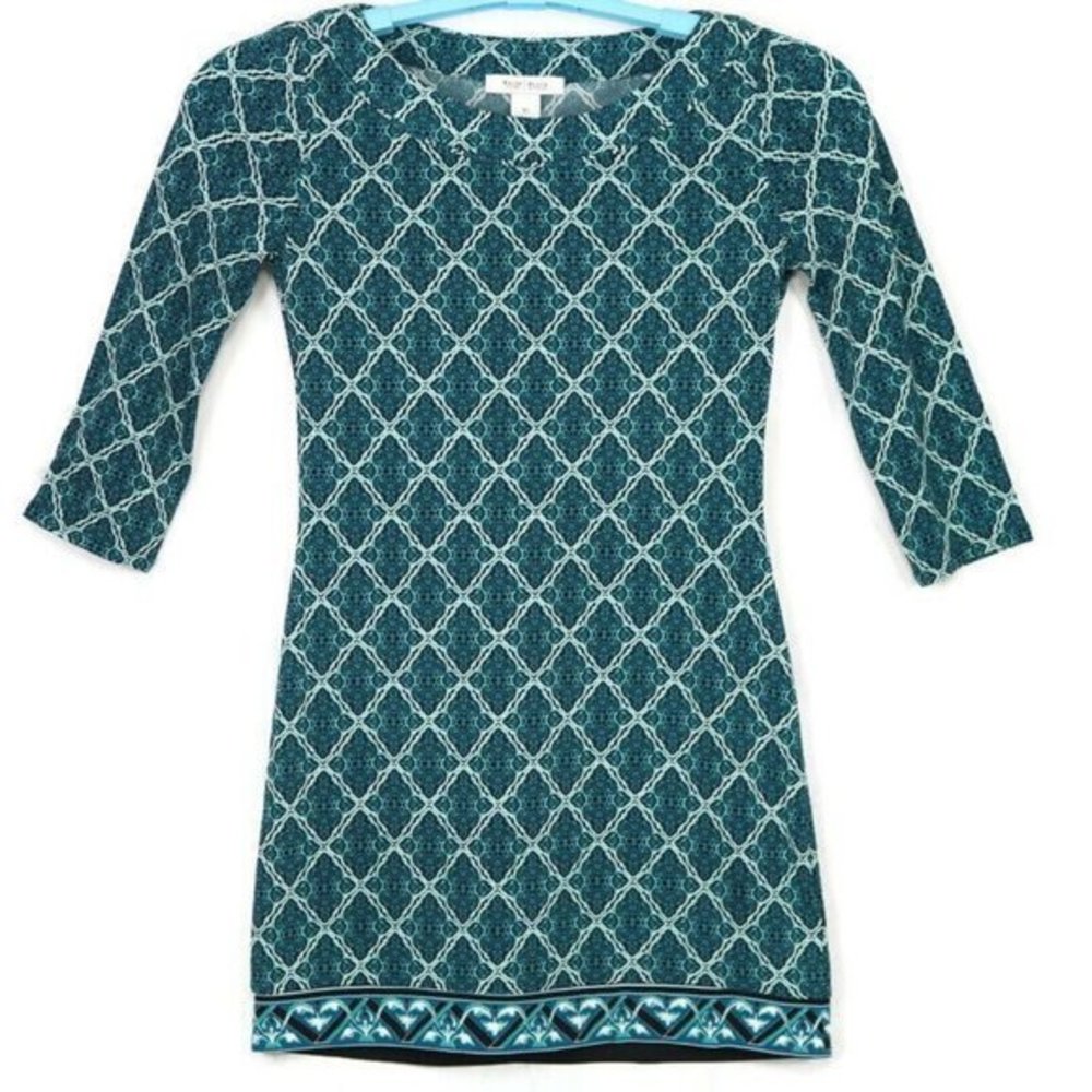 White House Black Market Dress Teal‎ Blue Black Stretch XS
